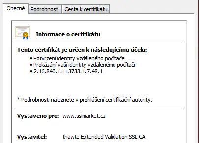 Detail duveryhodneho certifikatu