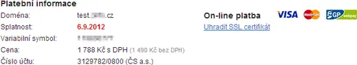 Platební detaily v objednávce