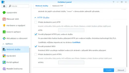 synology - nastavení SSL pro weby