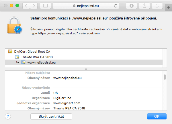 Zobrazení certifikátu SSL123 v adresním řádku prohlížeče Zobrazení certifikátu SSL123 v adresním řádku prohlížeče
