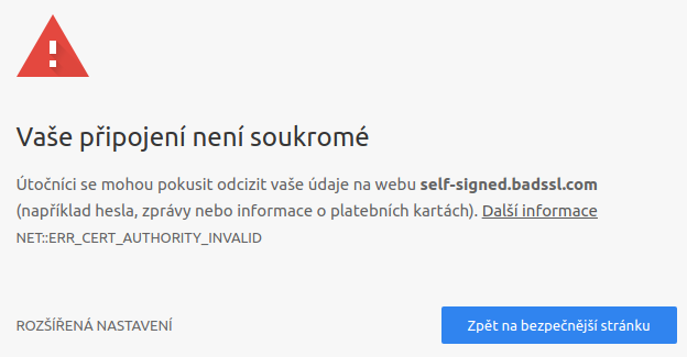 Varování o nedůvěryhodnosti certifikátu