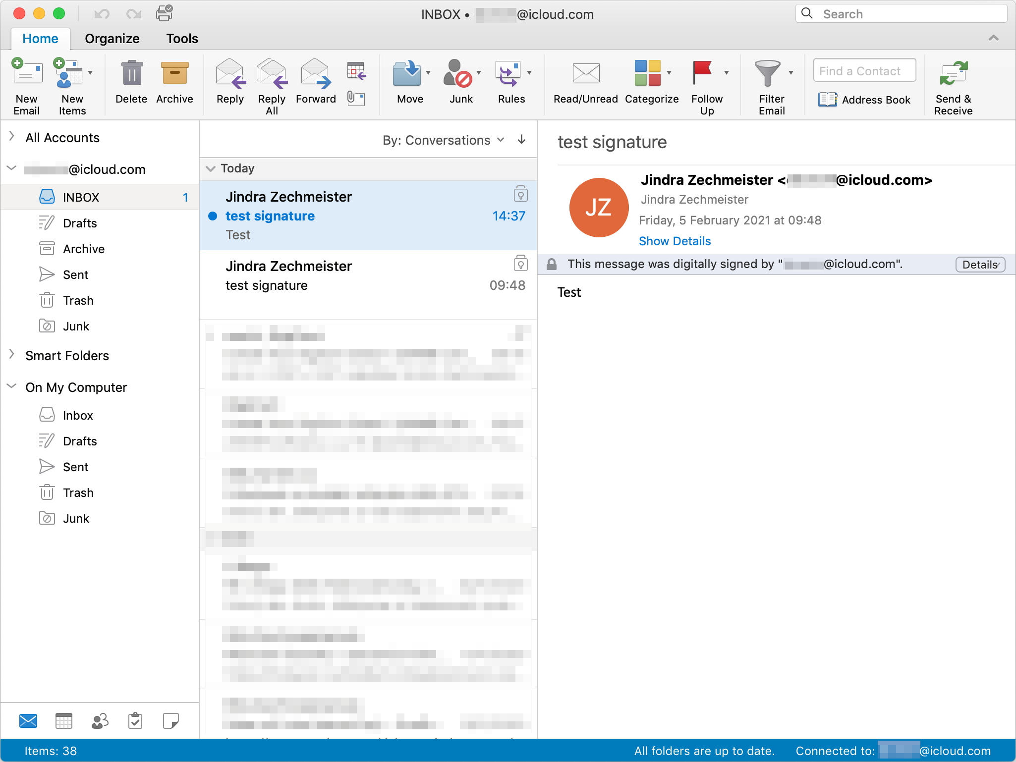 Podepsání zprávy v inboxu Outlooku