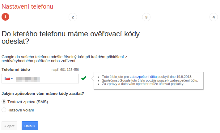 Nastavení Google dvoufázové autentikace krok 1