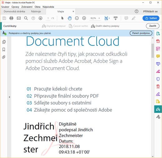 Podpis AATL certifikátem v Adobe Readeru
