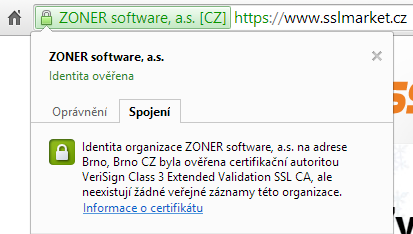 Zobrazení EV certifikátu v Chrome