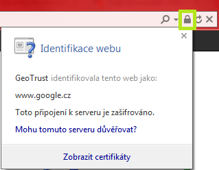 Internet Explorer - zobrazení detailu certifikátu