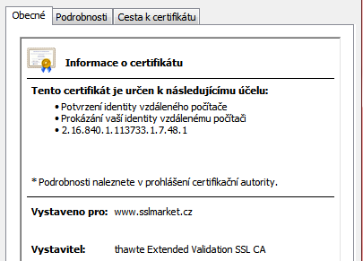 Detail důvěryhodného certifikátu