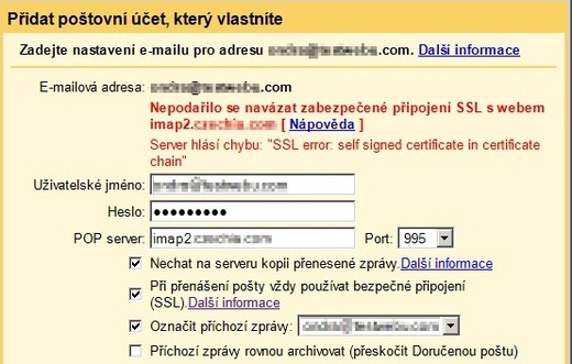 Gmail - Nepodařilo se navázat zabezpečené připojení SSL