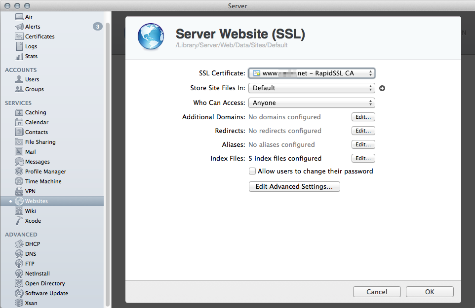 Detaily nastavení SSL pro website