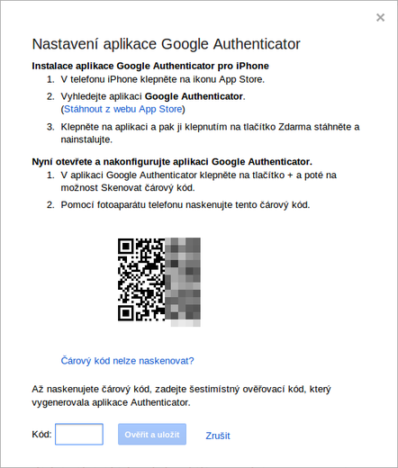 Nastavení aplikace Google Authenticator
