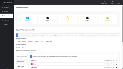 Stažení konfiguračních souborů v ProtonVPN