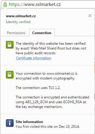 Avast WebShield brání použití SSL certifikátu Symantec