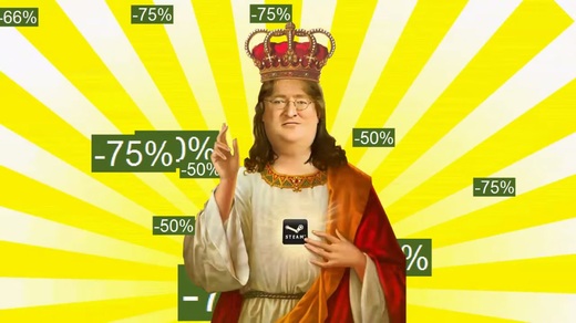 Gabe Newell jako Ježíš přinášející slevy