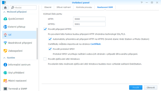 synology - nastavení SSL pro administraci