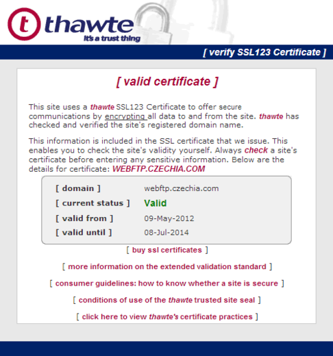 Detail Thawte trusted site seal