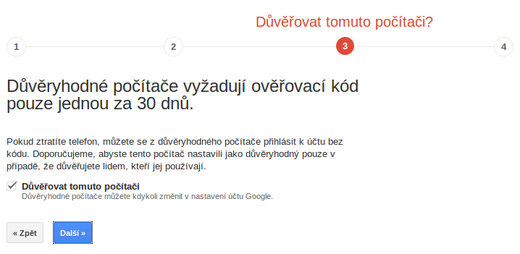 Nastavení Google dvoufázové autentikace krok 3