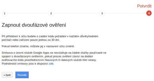 Nastavení Google dvoufázové autentikace krok 4