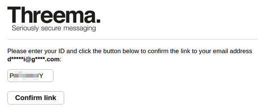 Potvrzení propojení e-mailu s Threema