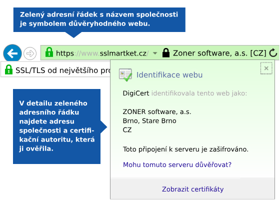 Zobrazení EV certifikátu v prohlížeči IE 11 Zobrazení EV certifikátu v prohlížeči IE 11