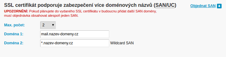 Volba SAN v objednávce SSLmarket Volba SAN v objednávce SSLmarket