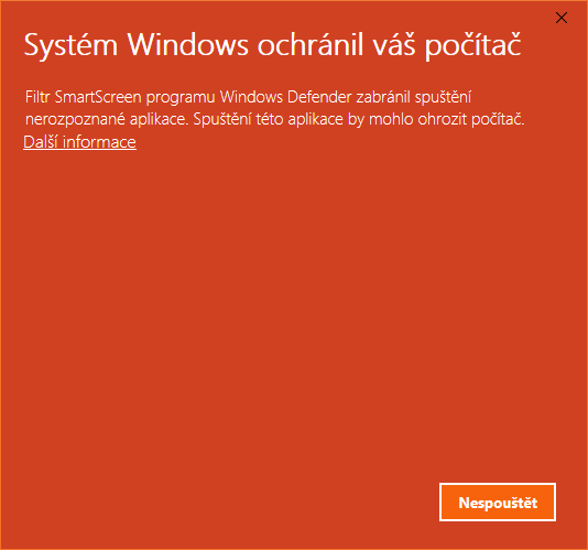 Smartscreen filter Windows blokuje nedůvěryhodnou aplikaci