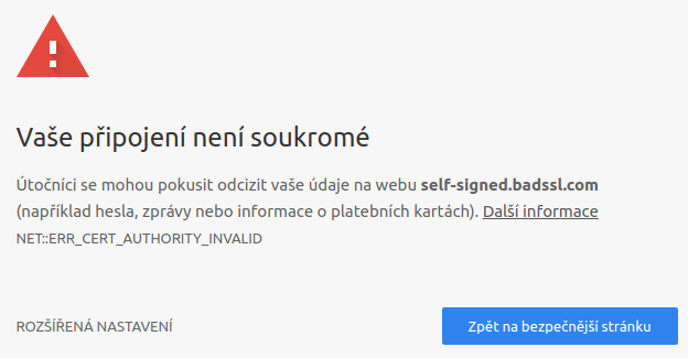 varování o nedůvěryhodnosti certifikátu