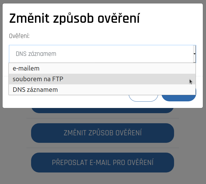 Změna ověření domény