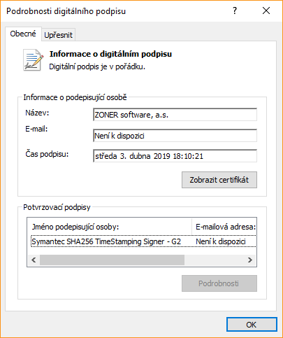 Detail certifikátu Symantec Code Signing Detail certifikátu Symantec Code Signing