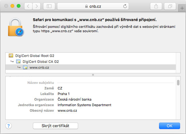 Zobrazení certifikátu Secure Site Wildcard v adresním řádku prohlížeče