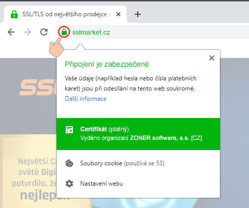 Zobrazení EV certifikátu v prohlížeči