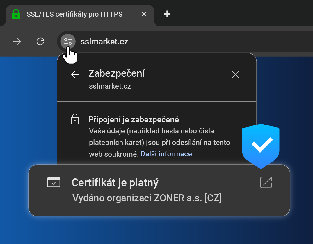 Zobrazení EV certifikátu v prohlížeči