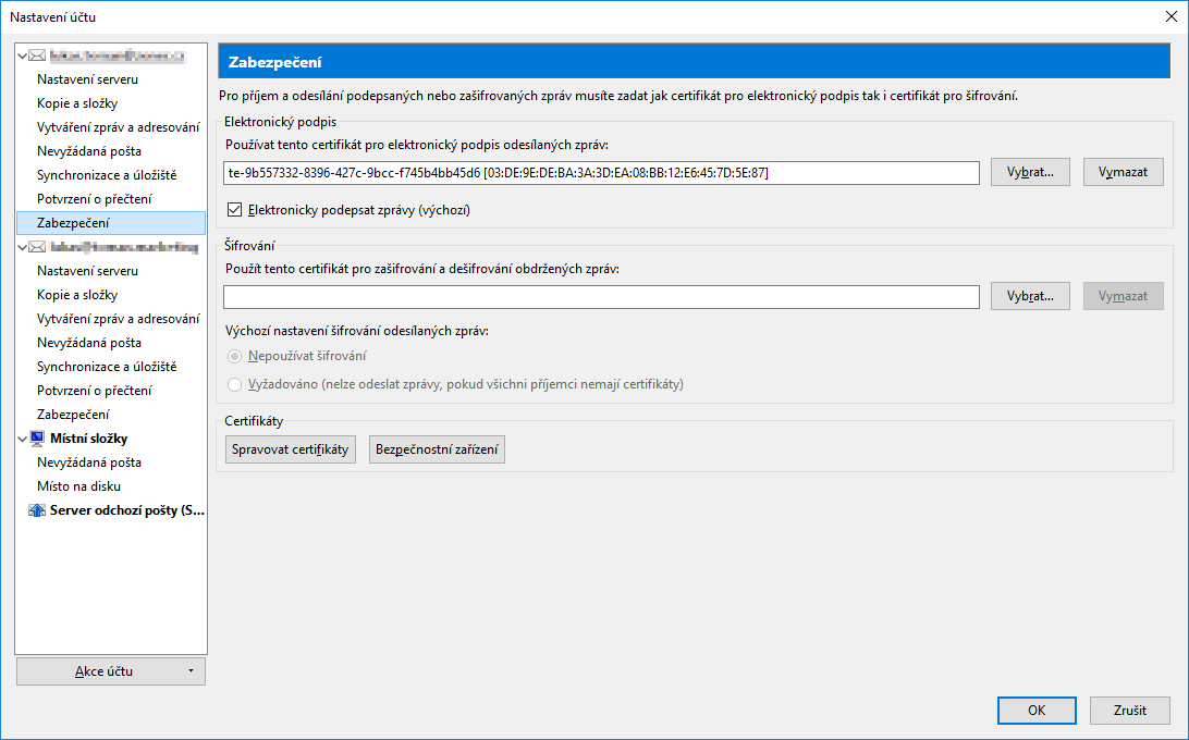 Nastavení certifikátu v Thunderbirdu