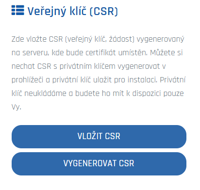 vytvoření CSR v objednávce