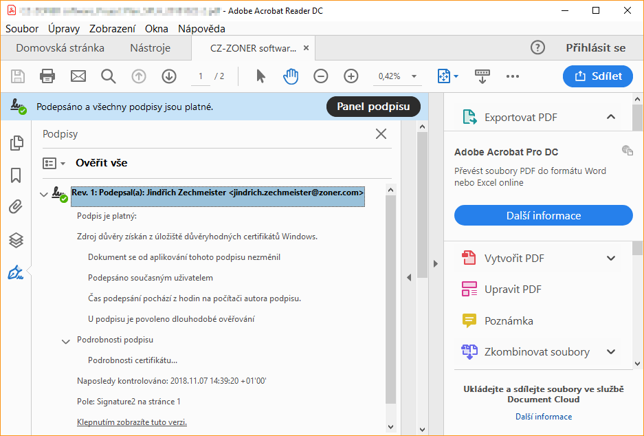 Podpis v Adobe Reader
