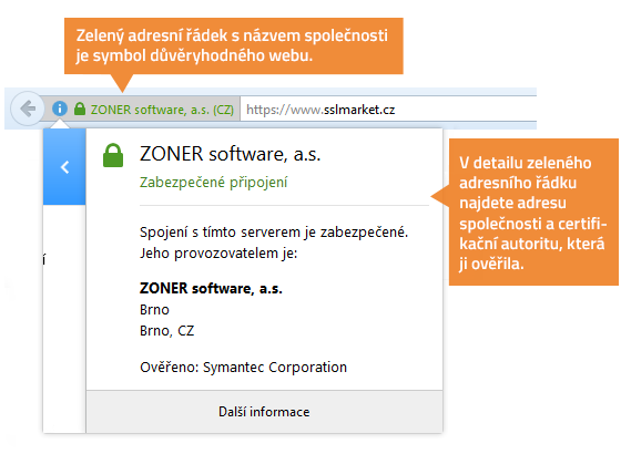 Zobrazení EV certifikátu v prohlížeči návštěvníka vašeho webu Zobrazení EV certifikátu v prohlížeči