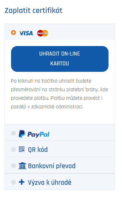 Úhrada certifikátu