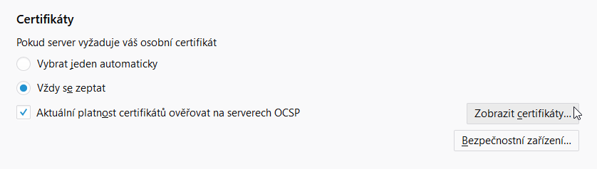 úložiště certifikátu ve Firefoxu