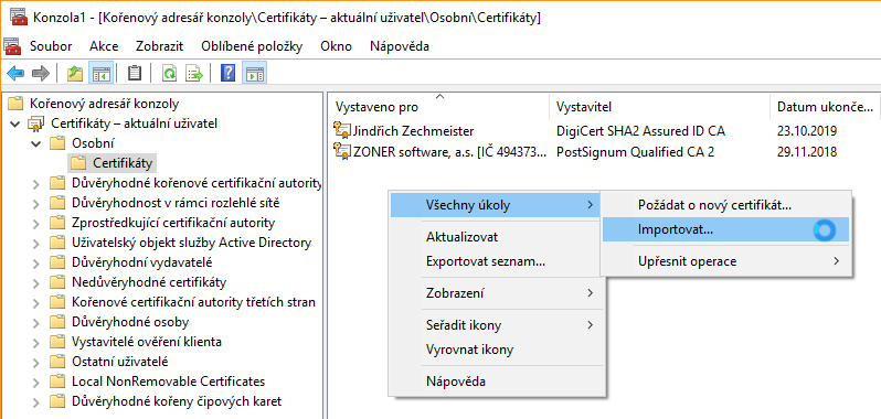 Import certifikátu Windows