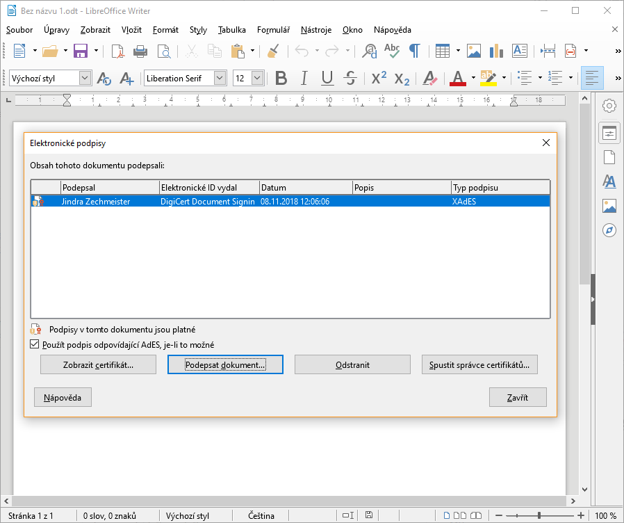 Podpis v Open/LibreOffice