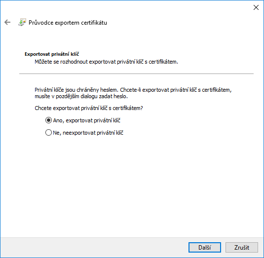 při exportování exportujte i privátní klíč