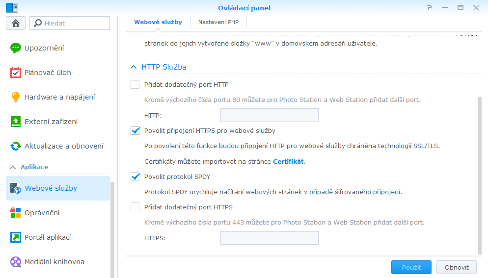synology - nastavení SSL pro weby