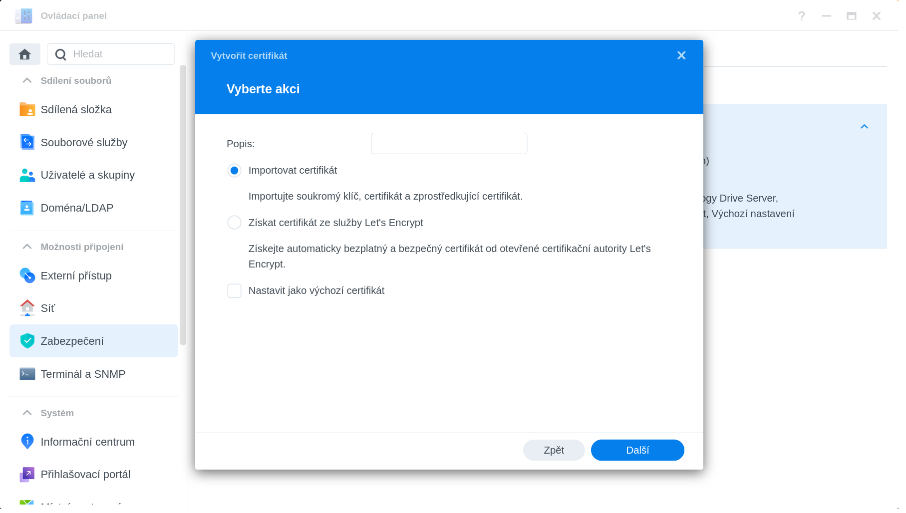 synology - importovat certifikat